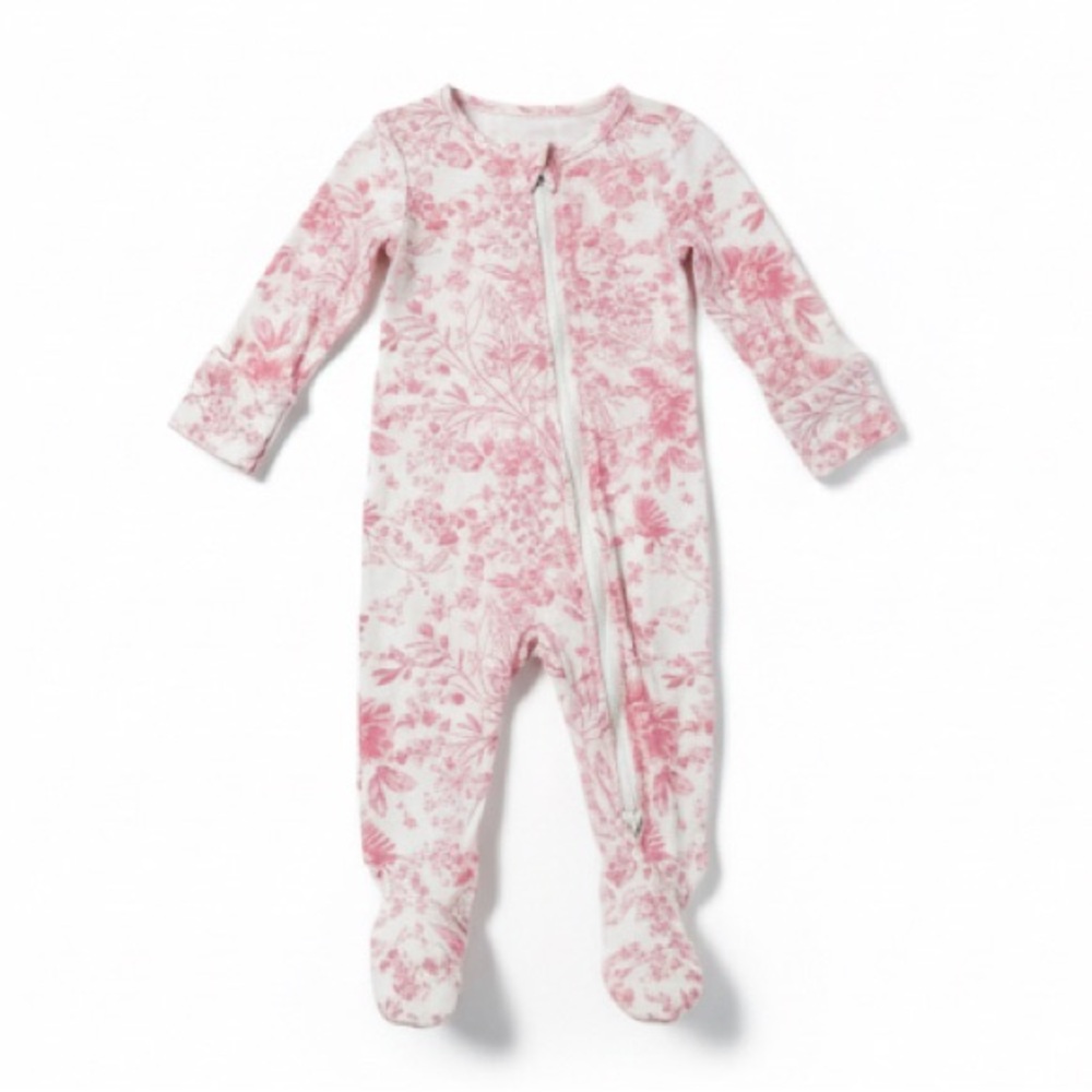 Btween Pink Floral Kids Footie with Ruffles and Headband